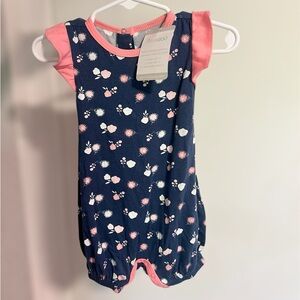 Bestaroo Baby Navy Pink Floral Ruffle Sleeve Romper 3-6 Months NWT